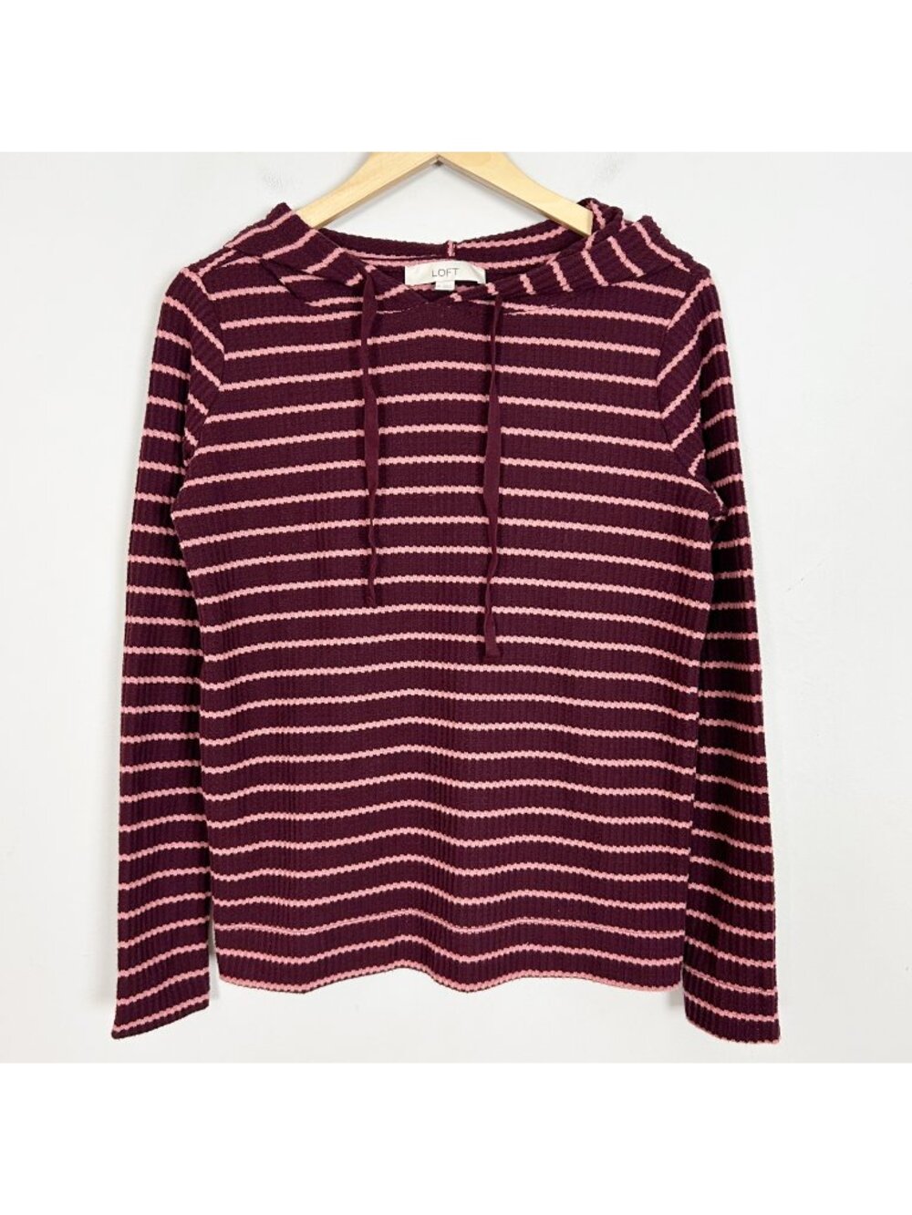 Loft Striped Waffle Hoodie Knit Long Sleeve Top Beach Casual Comfy Size XS Women
